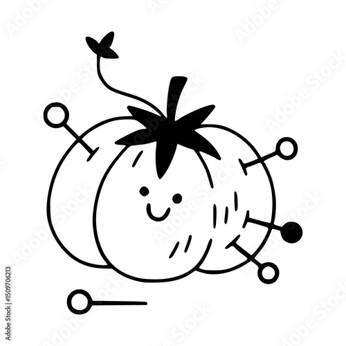 cute pincushion tomato with smiling face