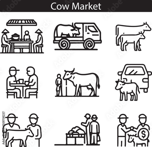 Cow Market Icons Set