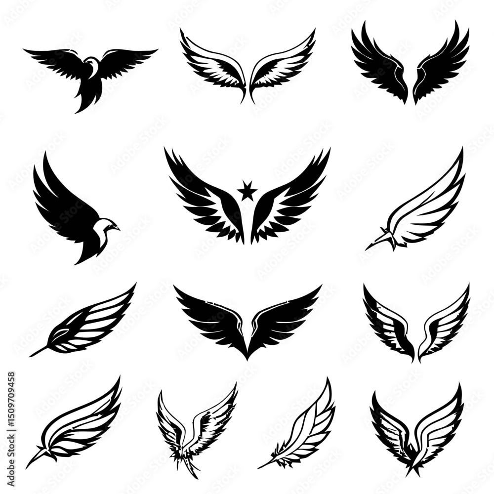 Naklejka premium wings set vector