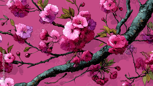 cherry blossom, flower, pattern, floral, seamless, vector, illustration, nature, spring, blossom, design, wallpaper, decoration, flowers, pink, cherry, tree, art, leaf, beauty, plant, texture, branch,