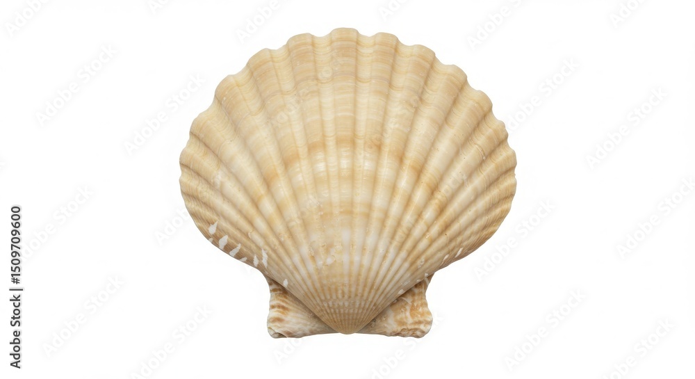 Beige seashell isolated on white background representing beach nature and coastal elements Beige seashell isolated on white background representing beach nature and coastal elements