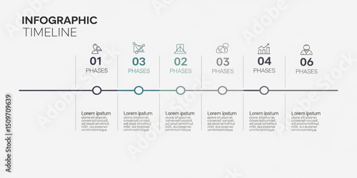 Infographic Timeline Template with Six Phases | Business Process Visualization for Presentations, Reports and Strategy Planning