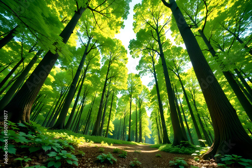 Vibrant Forest Canopy: Lush Nature Scene [with space for text]