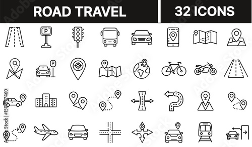 Road Travel Icon Representing Journey, Transportation, and Highway Navigation