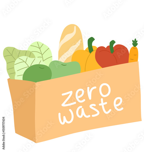 Hand drawn Reusable bag Illustration, Reusable Grocery Bag Full of Food,