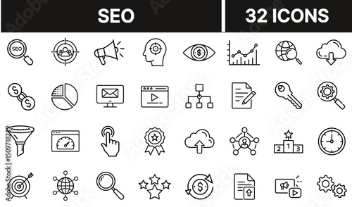 SEO Icon with Magnifying Glass and Graph Symbol Representing Search Engine Optimization and Web Ranking Strategy