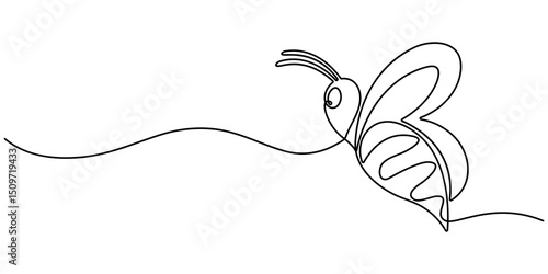 Honey bee continuous one line drawing. Bee single line art. Cute honey bee outline drawing illustration. single line drawing of a flying bee. Hand drawn doodle illustration of insect. Editable stroke.
