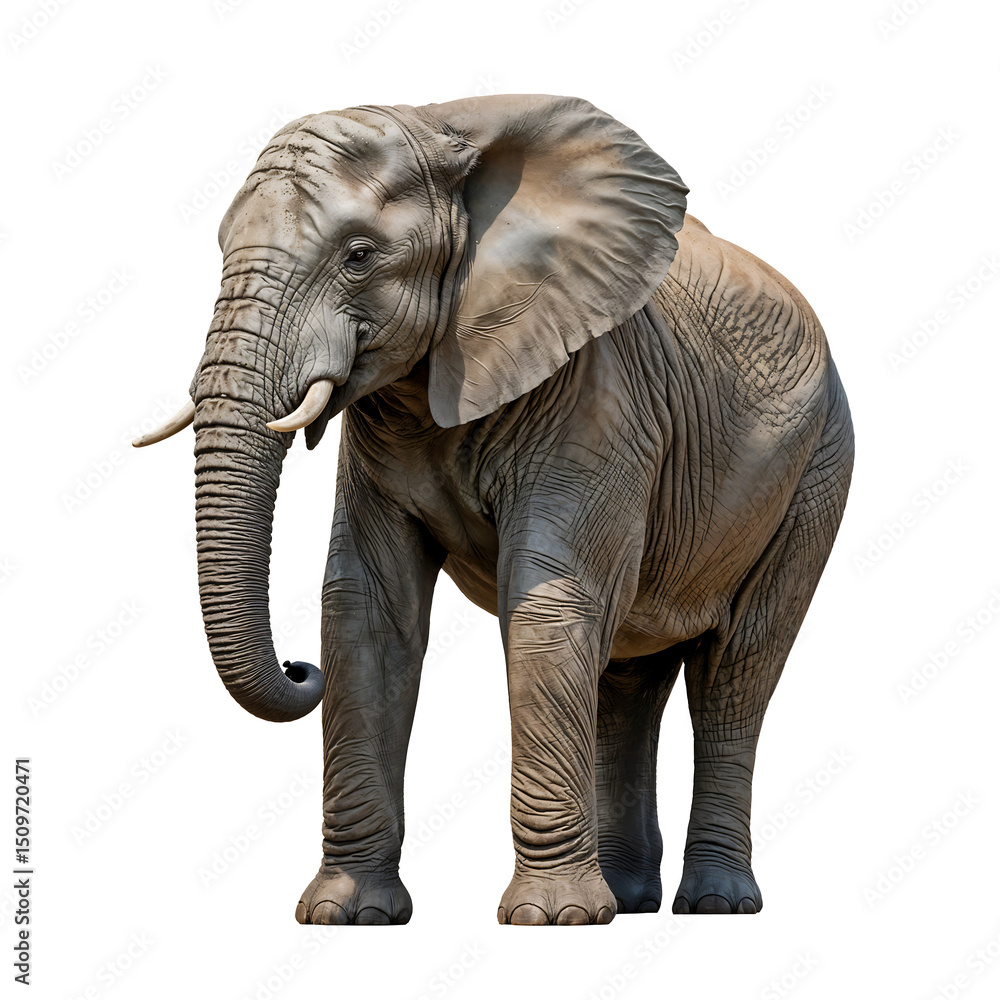 Fototapeta premium Majestic African Elephant Side View with Raised Trunk