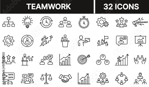 Teamwork Icon with Group of People Representing Collaboration, Unity, and Collective Effort