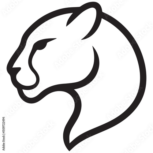Black and white line drawing of a stylized mountain lion head in profile facing left