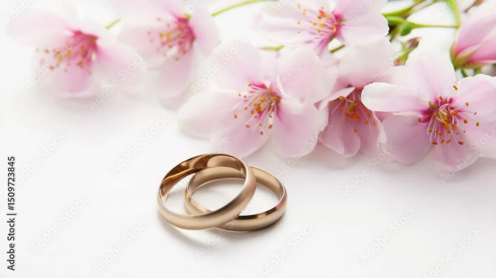 Eternal Vows: Two wedding rings rest serenely beneath delicate cherry blossoms, a poignant symbol of love, commitment, and the promise of forever. Eternal Vows: Two wedding rings rest serenely beneath delicate cherry blossoms, a poignant symbol of love, commitment, and the promise of forever.