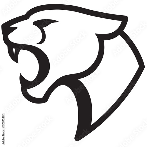 Bold black outline depicts a panther head in profile mouth open emphasizing a simplified stylized design