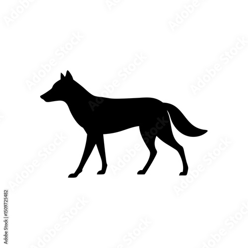 A Clean Vector Art Piece of a Trotting Wolf Presented as a Black Silhouette Profile