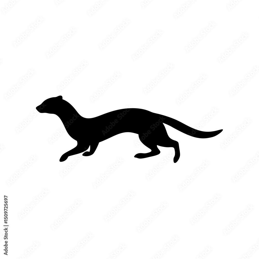 Fototapeta premium A Black Silhouette Vector Illustration of a Running Weasel from a Side Profile