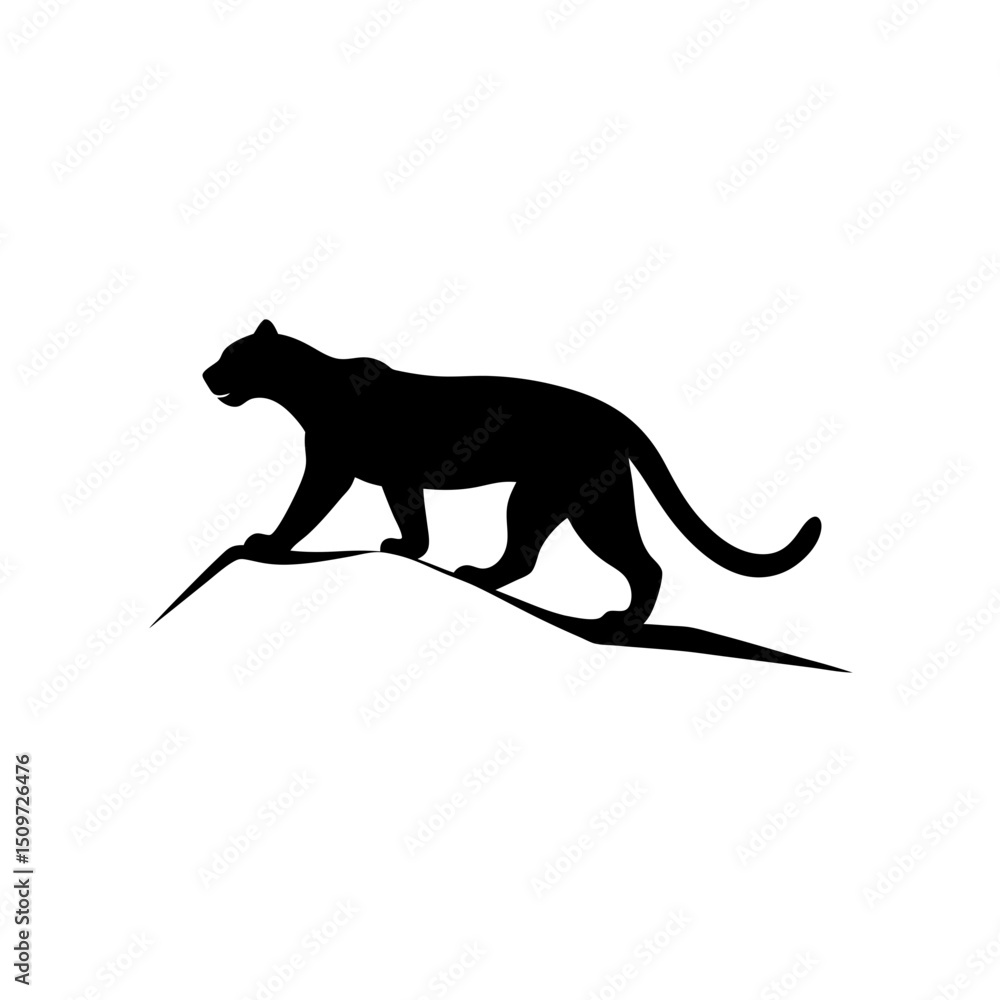 Fototapeta premium High Quality Monochrome Vector Graphic of a Climbing Snow Leopard Side Profile