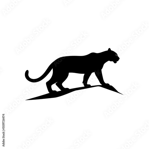 A Black Silhouette Vector Illustration of a Climbing Snow Leopard Side Profile