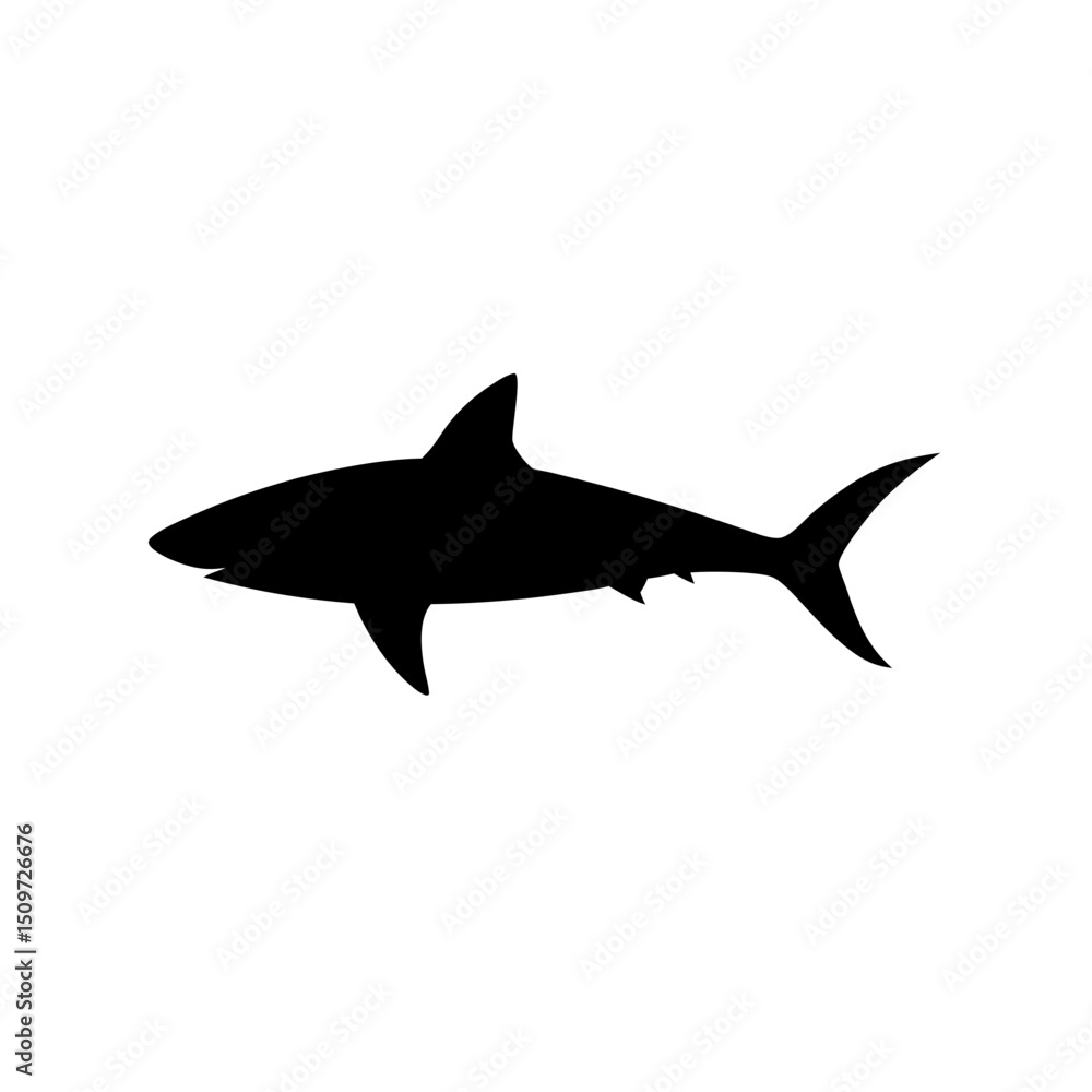 Obraz premium A Detailed Black Silhouette Vector Graphic Featuring a Swimming Shark Side Profile