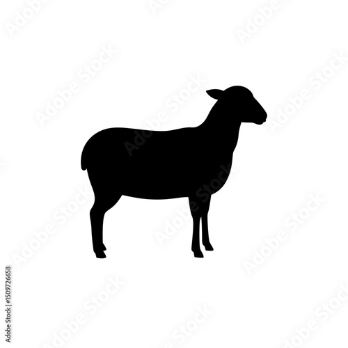 Clean Vector Art of a Standing Sheep Showcased as a Black Silhouette from the Side