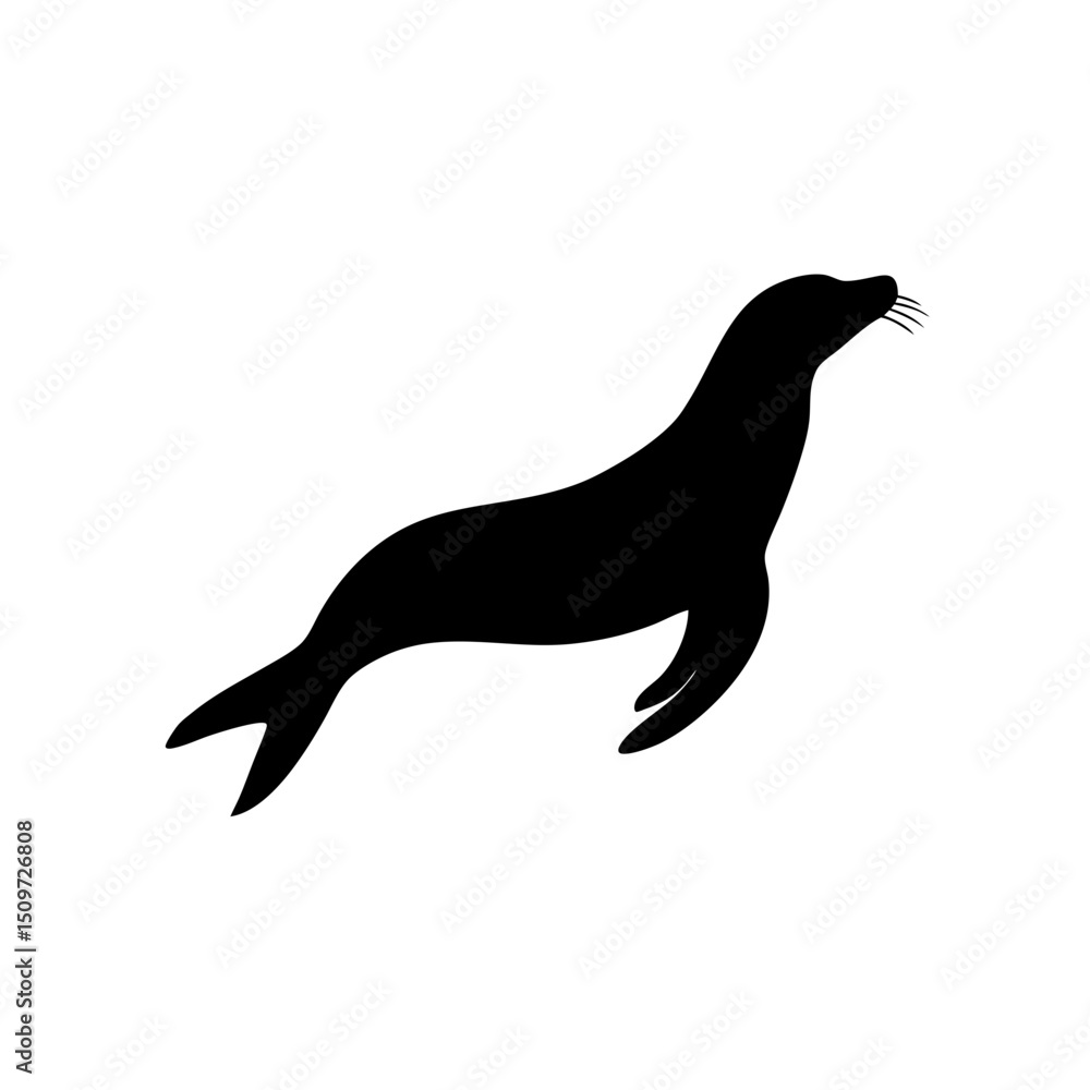 Fototapeta premium High Quality Monochrome Vector Graphic of a Jumping Sea Lion in a Side View Profile