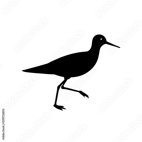 A Detailed Black Silhouette Vector Graphic Featuring a Running Sandpiper Side View