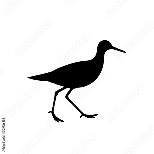 Clean Vector Art of a Running Sandpiper Showcased as a Black Silhouette from Side