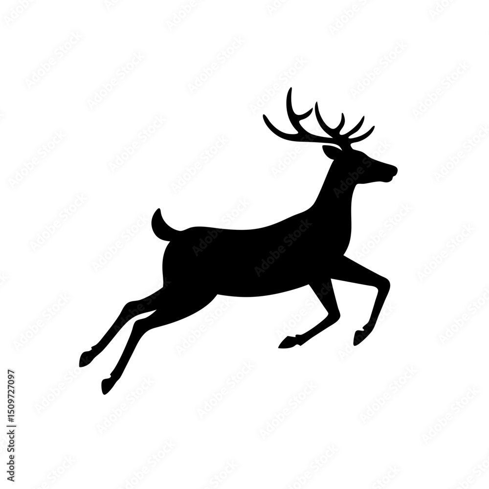 Fototapeta premium High Quality Monochrome Vector Graphic of a Running Reindeer in a Side Profile