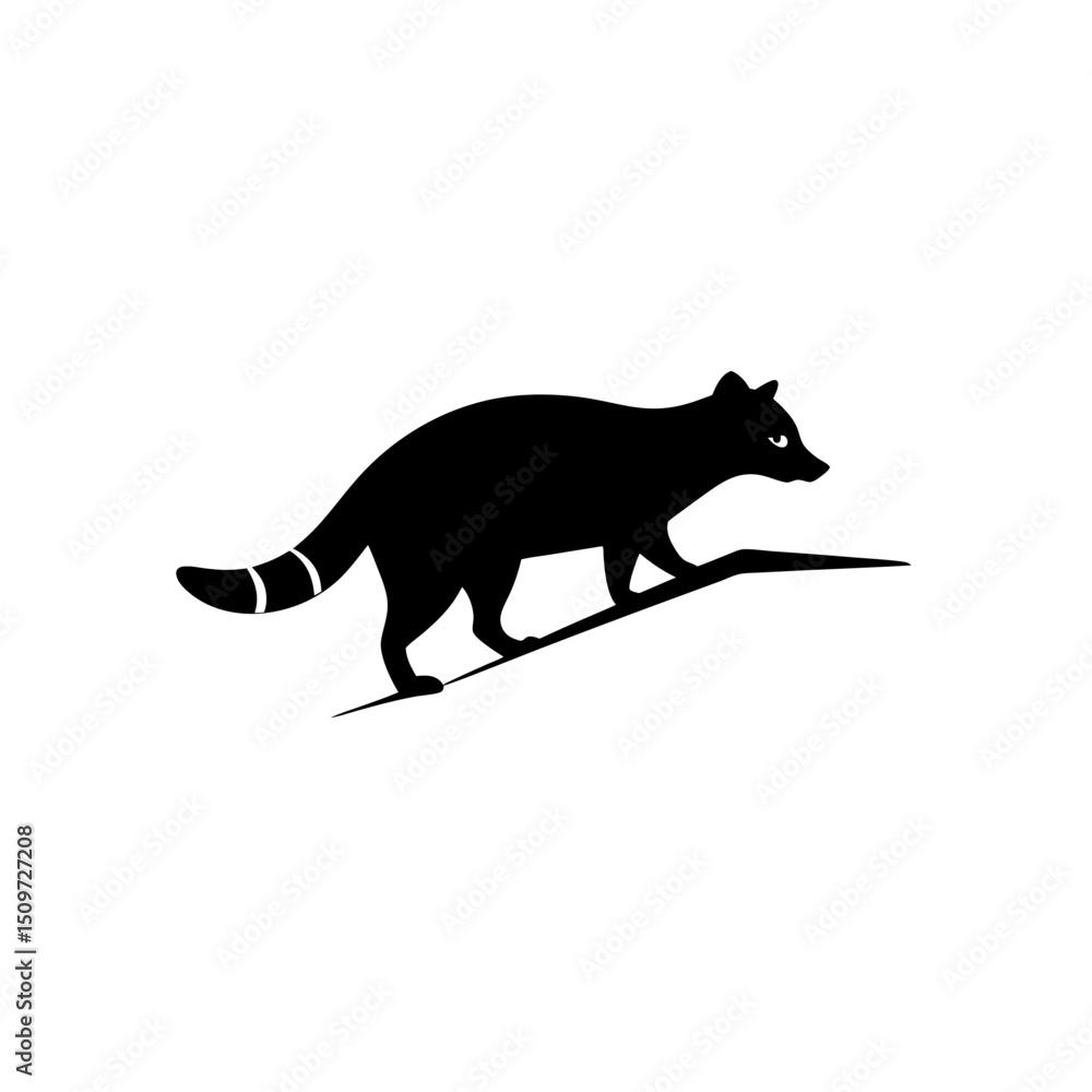 Fototapeta premium A Detailed Black Silhouette Vector Graphic Featuring a Climbing Raccoon Side View