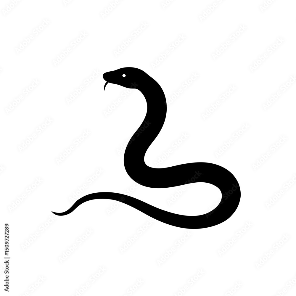 Fototapeta premium Clean Vector Art of a Slithering Python Showcased as a Black Silhouette from Side