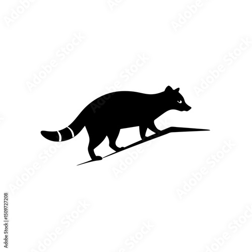 A Detailed Black Silhouette Vector Graphic Featuring a Climbing Raccoon Side View