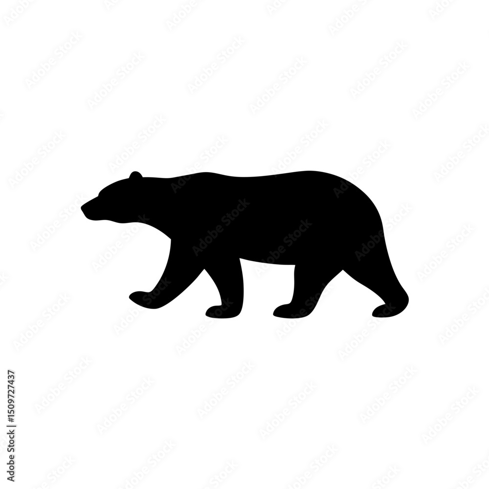 Fototapeta premium A Detailed Black Silhouette Vector Graphic Featuring a Walking Polar Bear Side View