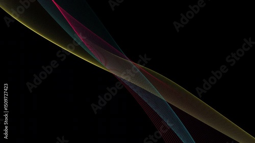 3D Shining Colorful Wavy Neon Lines in Blue, Pink, Red, Orange, and Yellow Flowing on Dark  Background for Modern Presentations, Technology Visuals, and Conceptual Art in Seamless Animation Loop