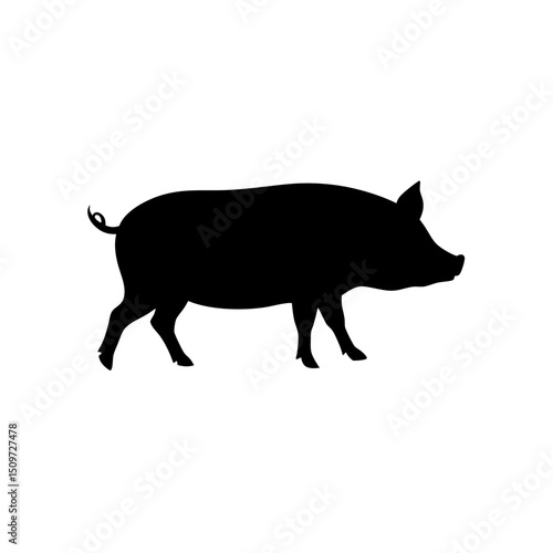 Clean Vector Art of a Trotting Pig Showcased as a Black Silhouette from the Side