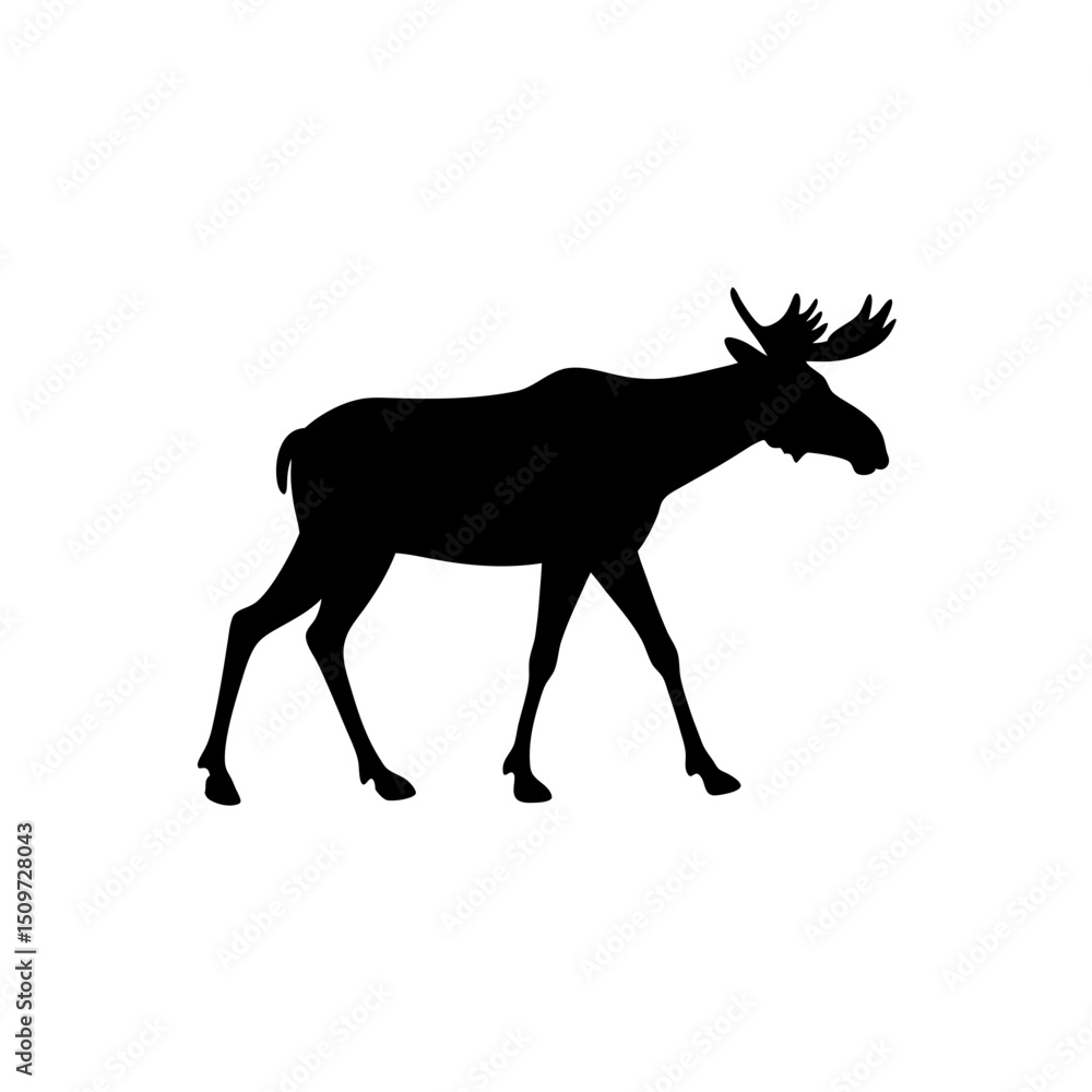 Fototapeta premium Basic Side View of a Moose Walking Black Silhouette Vector Clip Art Illustration