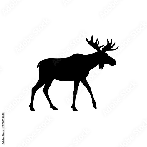 Basic Side View of a Moose Walking Black Silhouette Vector Clip Art Illustration