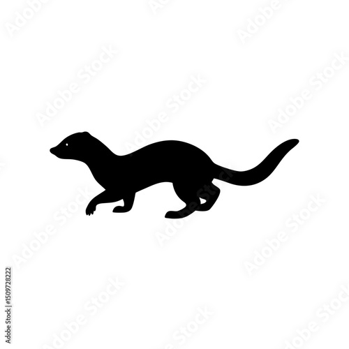 Fast Side View of a Mink Running Black Silhouette Vector Clip Art Illustration
