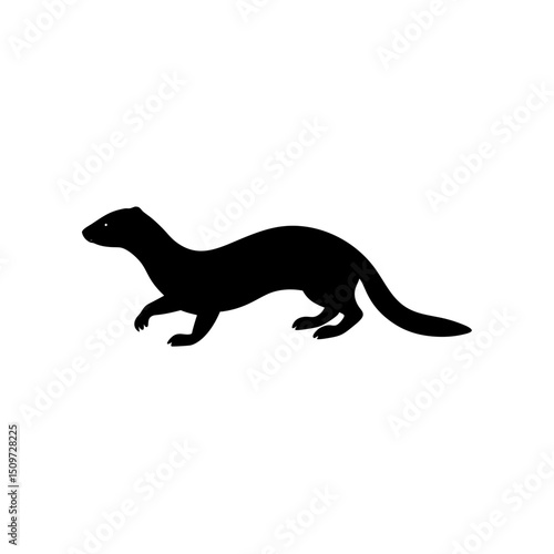 Agile Side View of a Mink Running Black Silhouette Vector Clip Art Illustration