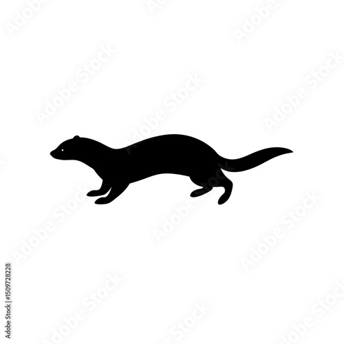 Quick Side View of a Mink Running Black Silhouette Vector Clip Art Illustration