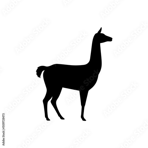 Basic Side View of a Llama Trotting Black Silhouette Vector Clip Art Illustration