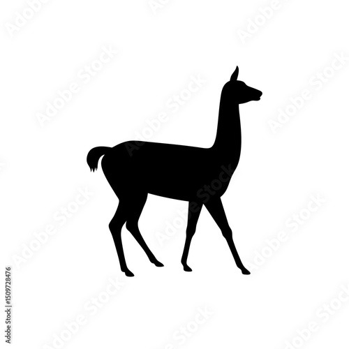 Quick Side View of a Llama Trotting Black Silhouette Vector Clip Art Illustration