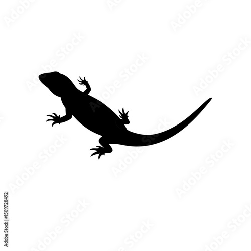 Basic Side View of a Lizard Basking Black Silhouette Vector Clip Art Illustration