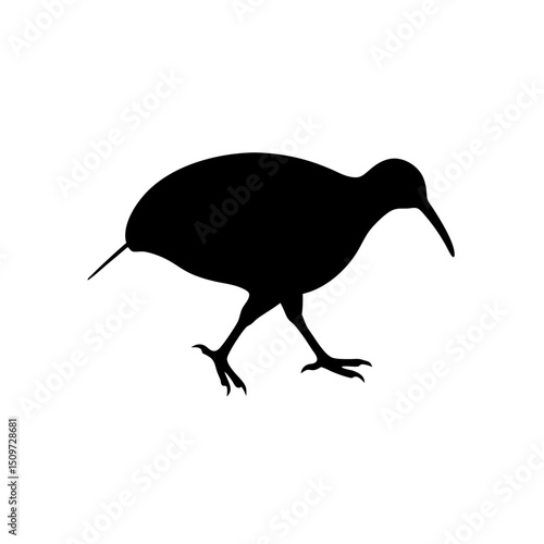 Simple Side View of a Kiwi Walking Black Silhouette Vector Clip Art Illustration