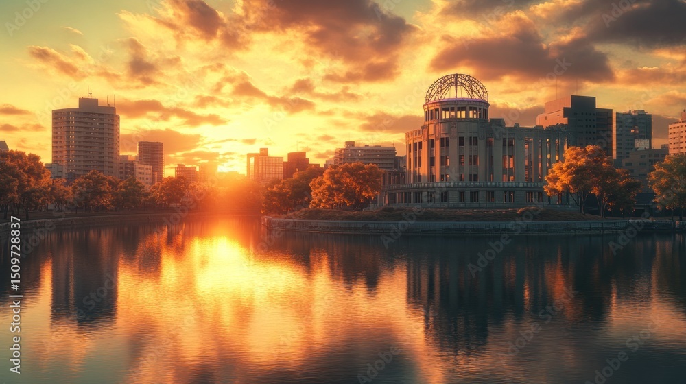 Obraz premium Sunrise over Hiroshima Peace Memorial Park