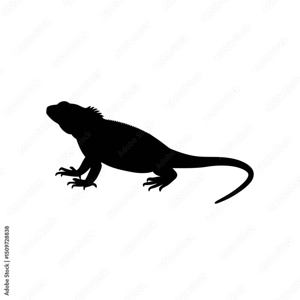 Obraz premium Simple Side View of an Iguana Crawling Black Silhouette Vector Clip Art Illustration