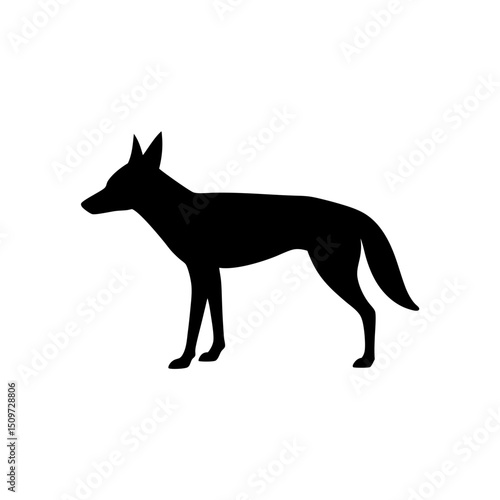 Basic Side View of a Jackal Stalking Black Silhouette Vector Clip Art Illustration