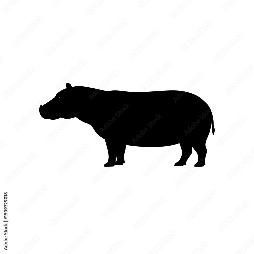 Obraz premium Basic Side View of a Hippo Black Silhouette Vector Clip Art Illustration