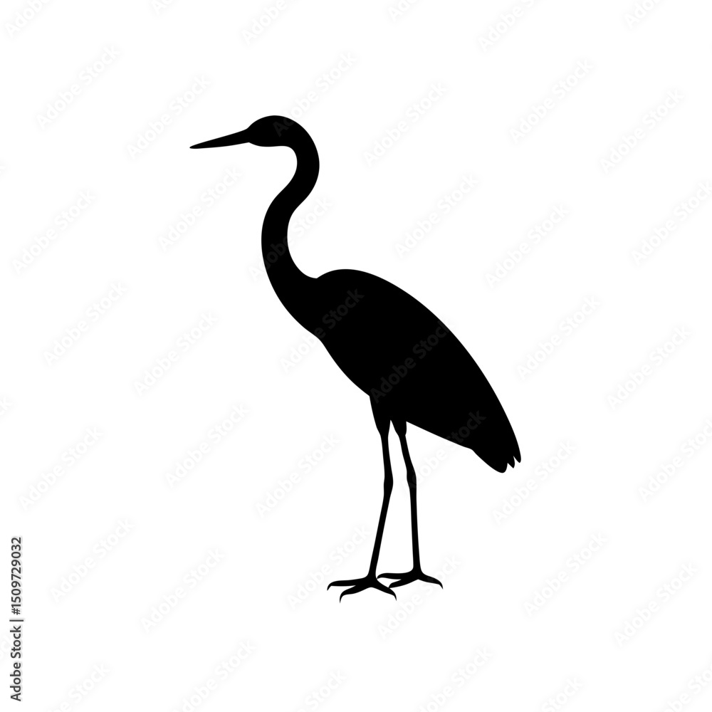 Obraz premium Still Side View of a Heron Standing Black Silhouette Vector Clip Art Illustration