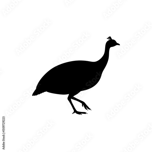 Fast Side View of a Guinea Fowl Running Black Silhouette Vector Clip Art Illustration