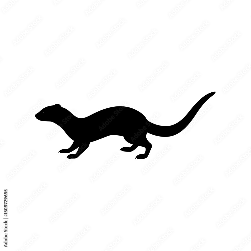 Fototapeta premium Fast Side View of a Ferret Running Black Silhouette Vector Clip Art Illustration