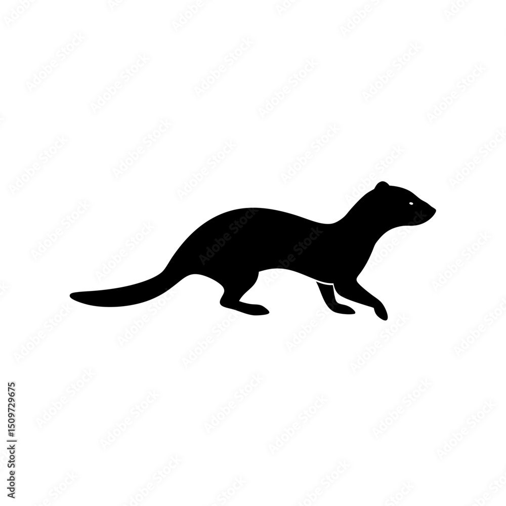 Fototapeta premium Quick Side View of a Ferret Running Black Silhouette Vector Clip Art Illustration