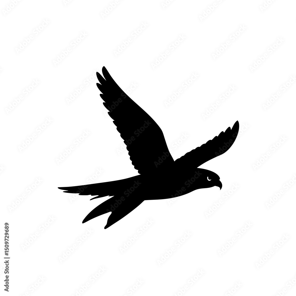 Obraz premium Black Silhouette Of a Side View Falcon Diving with Speed vector illustration